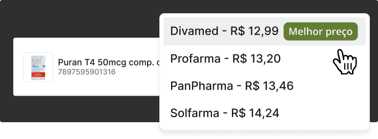 Tela de comparação de preços entre distribuidoras na Cienty mostrando, para o mesmo produto, qual distribuidora oferece o menor valor em tempo real